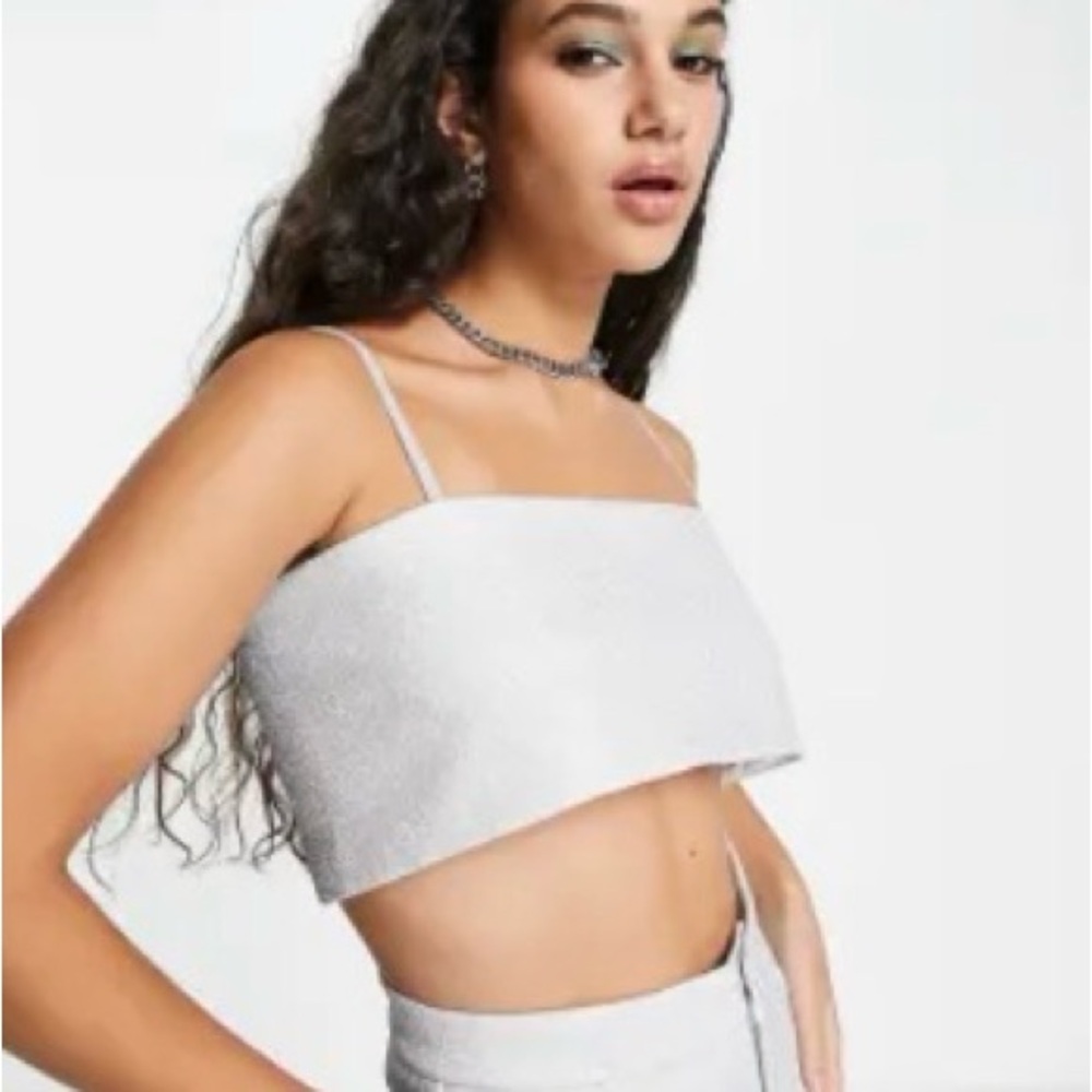 Saint Genies glitter crop top in silver